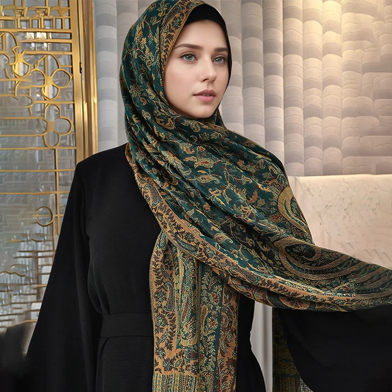 Muslim Paisley Hijab Pashmina Scarf Winter Shawl Kashmiri Women Jacquard Cashew Printed Scarves Luxury Floral Tassels Shawl