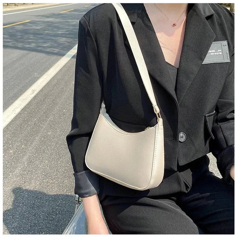 2024 New Fashion Retro Handbags Solid Color PU Leather Shoulder Underarm Bag Casual Women Hobos Handbags