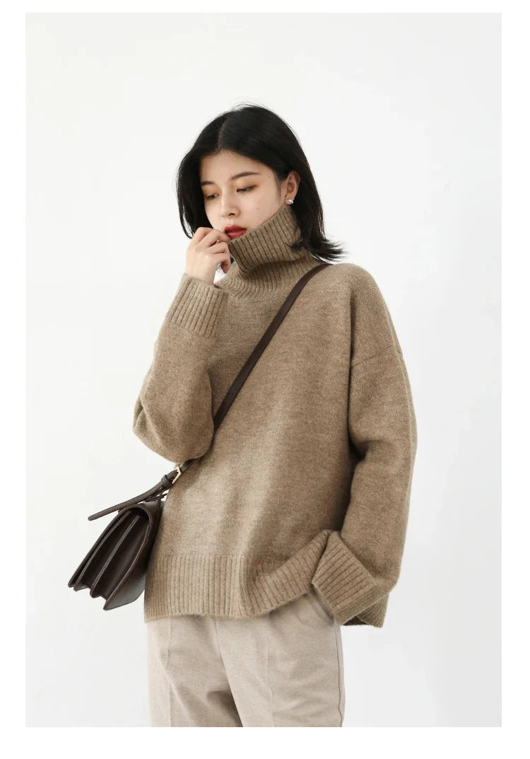 CHIC VEN Women's Sweater Autumn Winter New Turtleneck Knit Pullover Loose Clothes for Women Warm Solid Basic Female Tops 2023