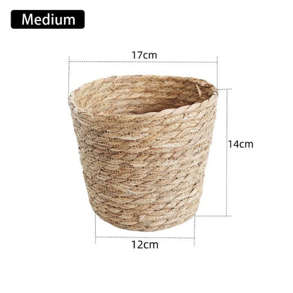 1Pc Grass Woven Flowerpot Mini/S/M/L Rattan Straw Flower Pot Basket Durable Planter Basket New Woven Plant Flower Basket