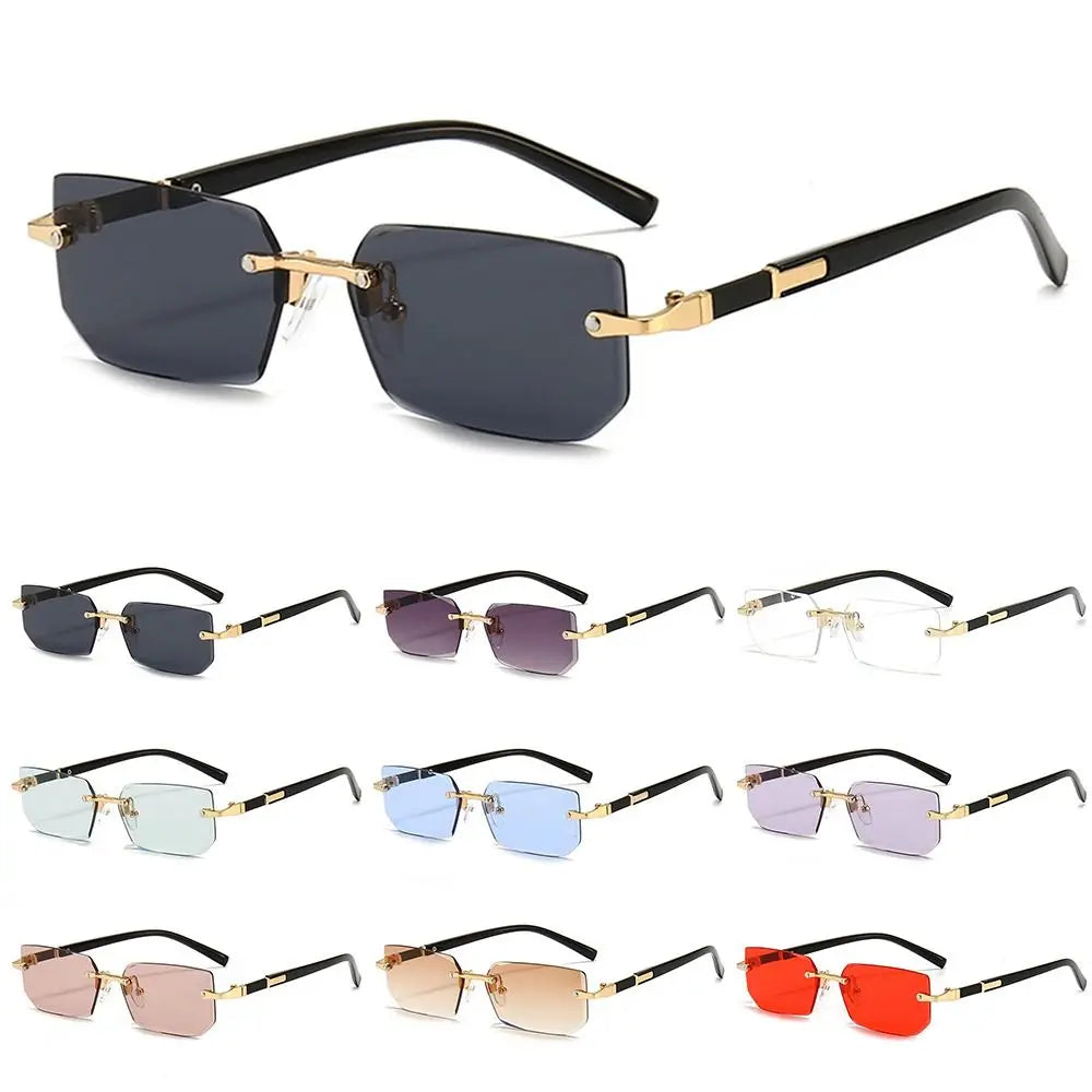 UV400 Protection Rimless Rectangle Sunglasses Trendy Y2K Eyewear Shades for Women & Men