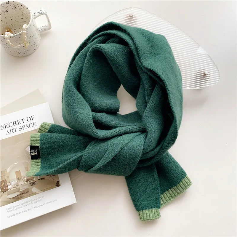 2022 Fashion Soft Woolen Yarn Knitted Scarf Unisex Winter Plain Klein Blue Warm Thick Neckerchief Foulards Stole Bufandas Hijab