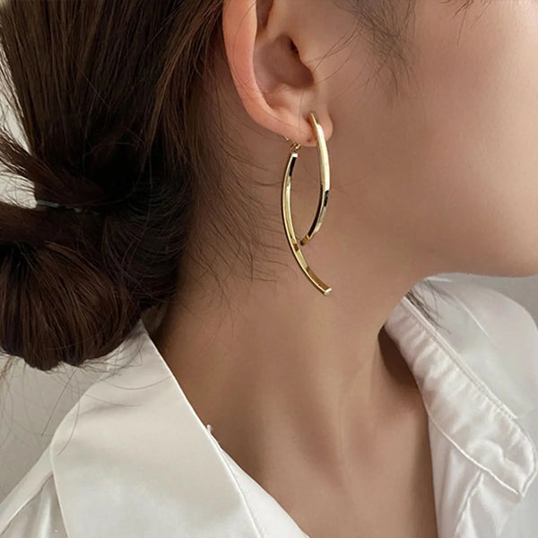 Stylish Alloy Gold Color Cross Arc Long Drop Earrings for Women Front-Back Hanging Dangler Earring Jewelry Friends Birthday Gift