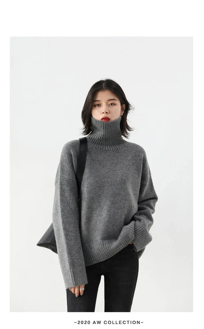 CHIC VEN Women's Sweater Autumn Winter New Turtleneck Knit Pullover Loose Clothes for Women Warm Solid Basic Female Tops 2023