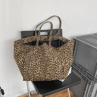 Women Shoulder Bags Canvas Totes Vintage Leopard Large Capacity Elegant Ladies Daily Leisure Handbags Designer Shopping Pouch