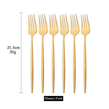 Green Gold 6Pcs Dinner Fork Tableware Dinnerware Stainless Steel Silverware Kitchen Party Flatware Matte Black Cutlery Set