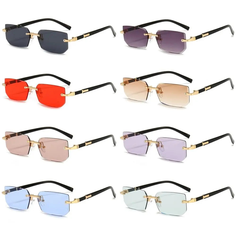 UV400 Protection Rimless Rectangle Sunglasses Trendy Y2K Eyewear Shades for Women & Men