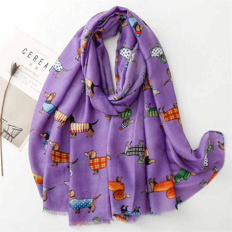 Women Lovely Cute Animal Dachsund Dog Pattern Viscose Shawls And Wraps Snood Pashmina Stole Bufandas Muslim Hijab Sjaal 180*85Cm