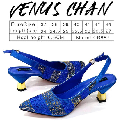 Venus Chan 2024 Hot Selling INS Pointed-Toe Luxury Style High Heels Sandal With Bag Set in Gold Color For Wedding Party Women