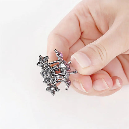 Mini Swan Rhinestone Hair Claw For Women Retro Diamond Crown Bowknot Hair Grip Small Hairpins Girl Hair Accessories