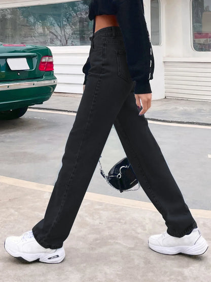 Spliced Ankle Length Straight Pants Women Jeans Loose Fit Denim High Waist Zipper Fly Jean Pockets Streetwear 2025 Vintage