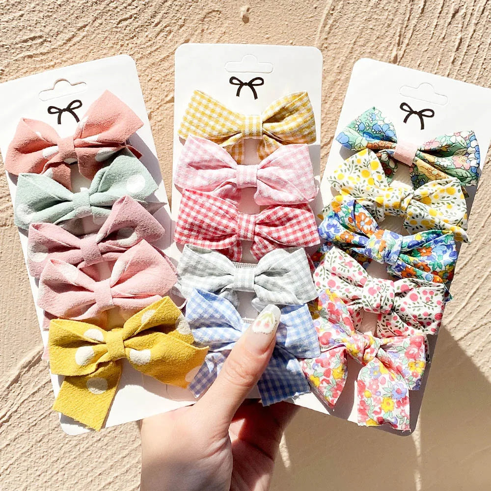 5Pcs/Set Hairpins for Kids Cute Plaid Print Star  Sweet Headband Hair Clips Children Girls Barrettes Fashion Bow Accessories