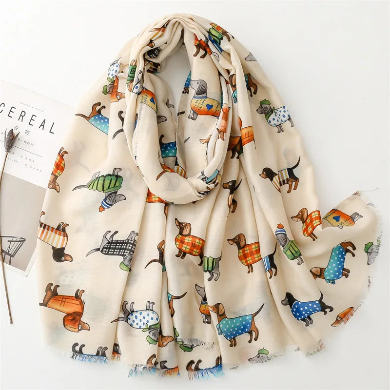 Women Lovely Cute Animal Dachsund Dog Pattern Viscose Shawls And Wraps Snood Pashmina Stole Bufandas Muslim Hijab Sjaal 180*85Cm