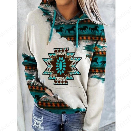 Vintage Pattern 3d Print Hoodie Women Fashion Oversized Ethnic Style Hoodies Women Sweats Animal Horse Coat Feather Sweatshirt