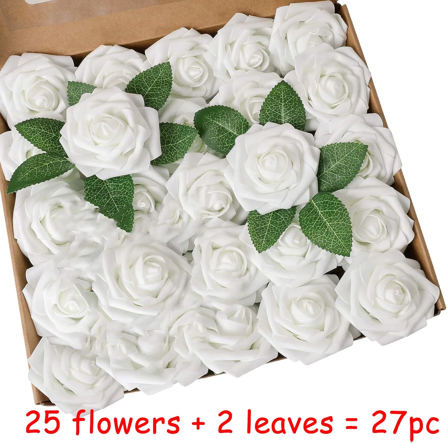 27pcs Artificial Flowers, Fake Flowers Roses W/stem For Party DIY Wedding Bouquets Centerpieces Arrangements, OPP bag packaging