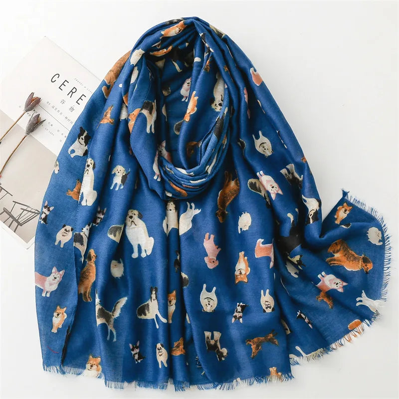 Women Lovely Cute Animal Dachsund Dog Pattern Viscose Shawls And Wraps Snood Pashmina Stole Bufandas Muslim Hijab Sjaal 180*85Cm