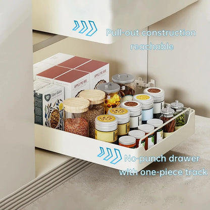 Kitchen Storage Box with Sliding Rail Pull-out Cabinet Storage Rack Spice Pantry Shelves Drawer Kitchen Organizer Basket