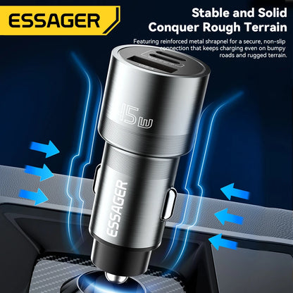 Essager iP Port Car Charger USB Type C PD QC 3.0 PPS 45W Fast Charging for iPhone 15 MacBook Samsung Xiaomi Mobile Phone Charger