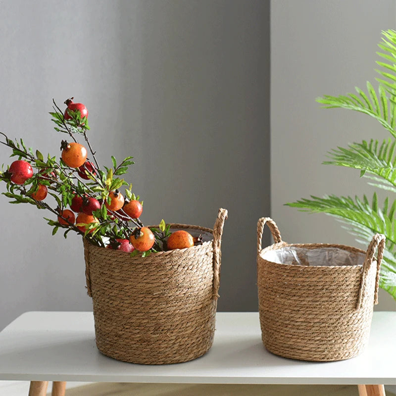 1PC Nordic Handmade Straw Woven Flower Pot Planter Basket Laundry Dirty Clothes Storage Potted Garden Green Plant Flower Holders