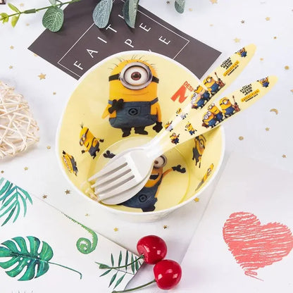 Despicable Me Minions Cartoon Cute Divided Dinner Plate Anti-fall Anti-scald Bowl Spoon Chopsticks Kawaii Children's Tableware