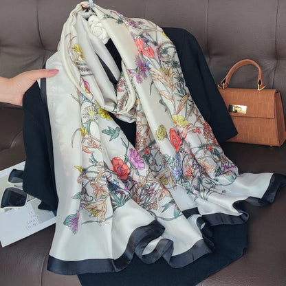 180*90cm Luxury Brand Women Summer Silk Scarves Shawls Lady Wraps Soft Female Geometry Beach Stole Bandanna Foulard Muffler