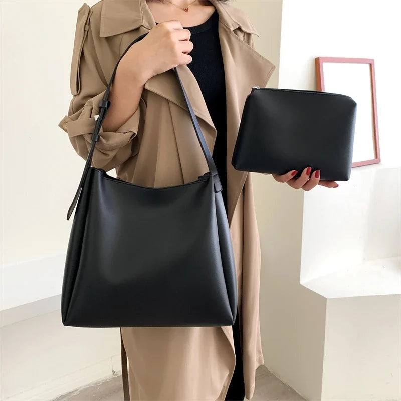 Fashion Leather Tote Bag For Women 2025 Tend Female Simple Large High Capacity Shoulder Side Bag Handbags And Purses