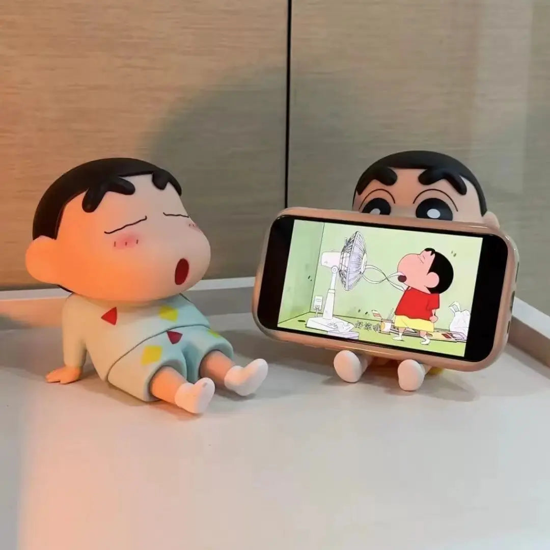 Crayon Shin-Chan Anime Figure Phone Holder Kawaii Desktop Ornaments Phone Support Mini GK Collection Decoration Toys Gifts