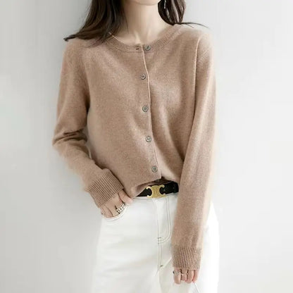 Women Cardigans Sweater O-neck Spring Autumn Knitted Cashmere Cardigans Solid Single Breasted Womens Sweaters DF4934