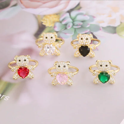 New Love Bear Ring INS Light Luxury Ring Charm Jewelry Ring Cute Girl Gift Factory Wholesale Zircon Ring