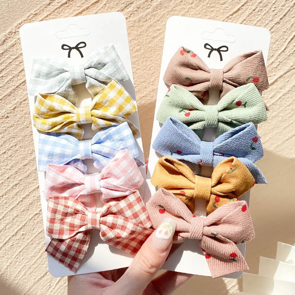 5Pcs/Set Hairpins for Kids Cute Plaid Print Star  Sweet Headband Hair Clips Children Girls Barrettes Fashion Bow Accessories