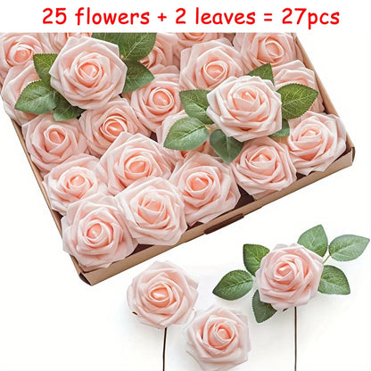 27pcs Artificial Flowers, Fake Flowers Roses W/stem For Party DIY Wedding Bouquets Centerpieces Arrangements, OPP bag packaging