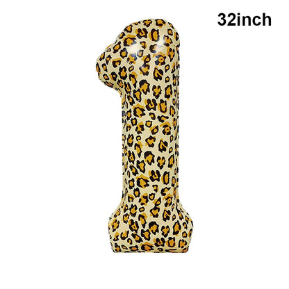 32Inch Leopard Cheetah Big Helium Foil Balloons Leopard Number 0-9 Balloons Kids Jungle Safari Animal Birthday Party Decorations