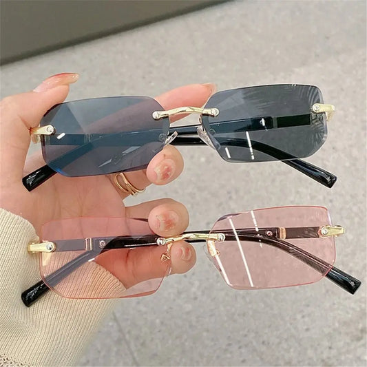 Women & Men Retro UV400 Protection Rimless Rectangle Cycling Sunglasses Y2K Shades Frameless Sun Glasses