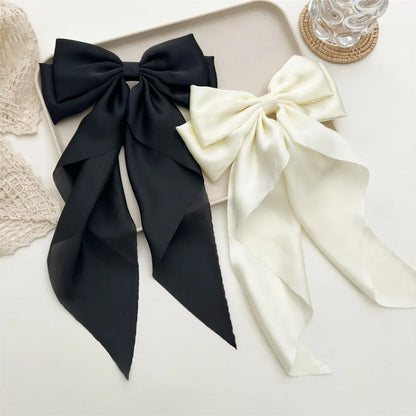 Fashion Solid Satin Spring Clip Simple Sweet Bowknot Hairpins Women Elegant Bow Ribbon Hair Clip Hair Accessories for Girls ﻿