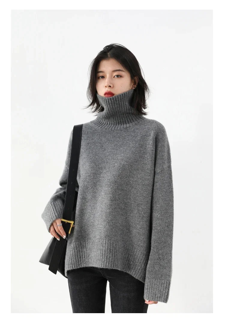 CHIC VEN Women's Sweater Autumn Winter New Turtleneck Knit Pullover Loose Clothes for Women Warm Solid Basic Female Tops 2023