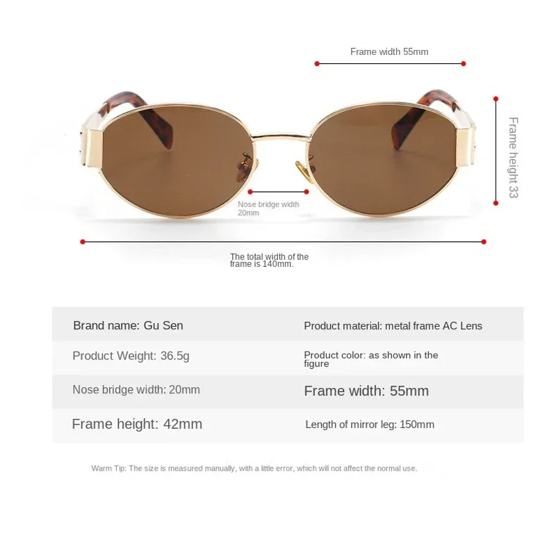 2024 Steampunk Sunglasses Retro Women's Oval Sunglasses Fashion Women's Classic Retro Small Metal Brand Glasses UV400