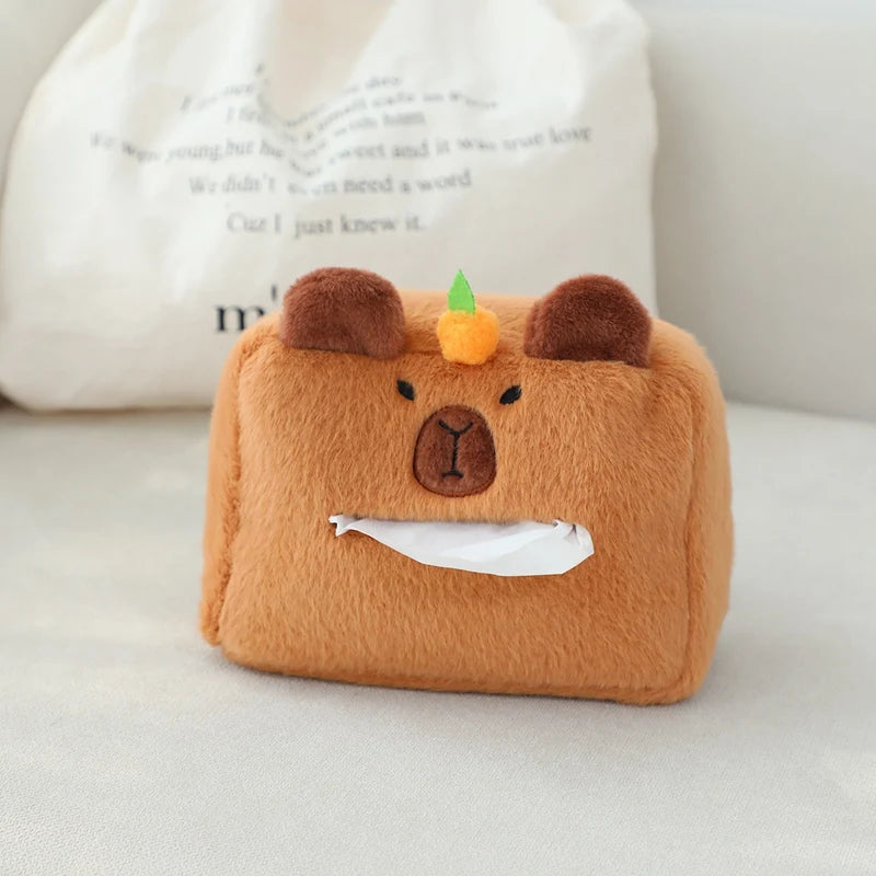 Cute Capybara Plush Car Pillow Rearview Mirror Tissue Box Car Headrest Shoulder Cover Combination Of Car Supplies Decoration Car