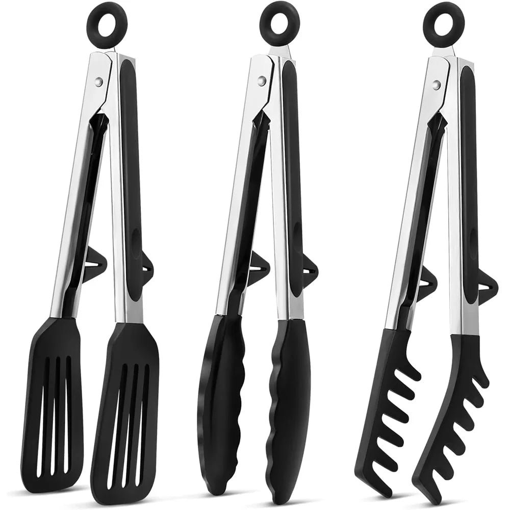 Food Tongs Stainless Steel BBQ Pasta Tongs Non-slip Food Tongs Steel Handle Lock Design Bread BBQ Tongs Salad Cooking Kitchen To