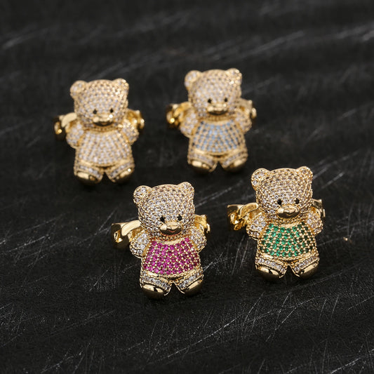 New Original 14k Gold Plated Fashion Colorful Cute Teddy Bear Ring Suitable for Women and Girls Animal Personality Jewelry