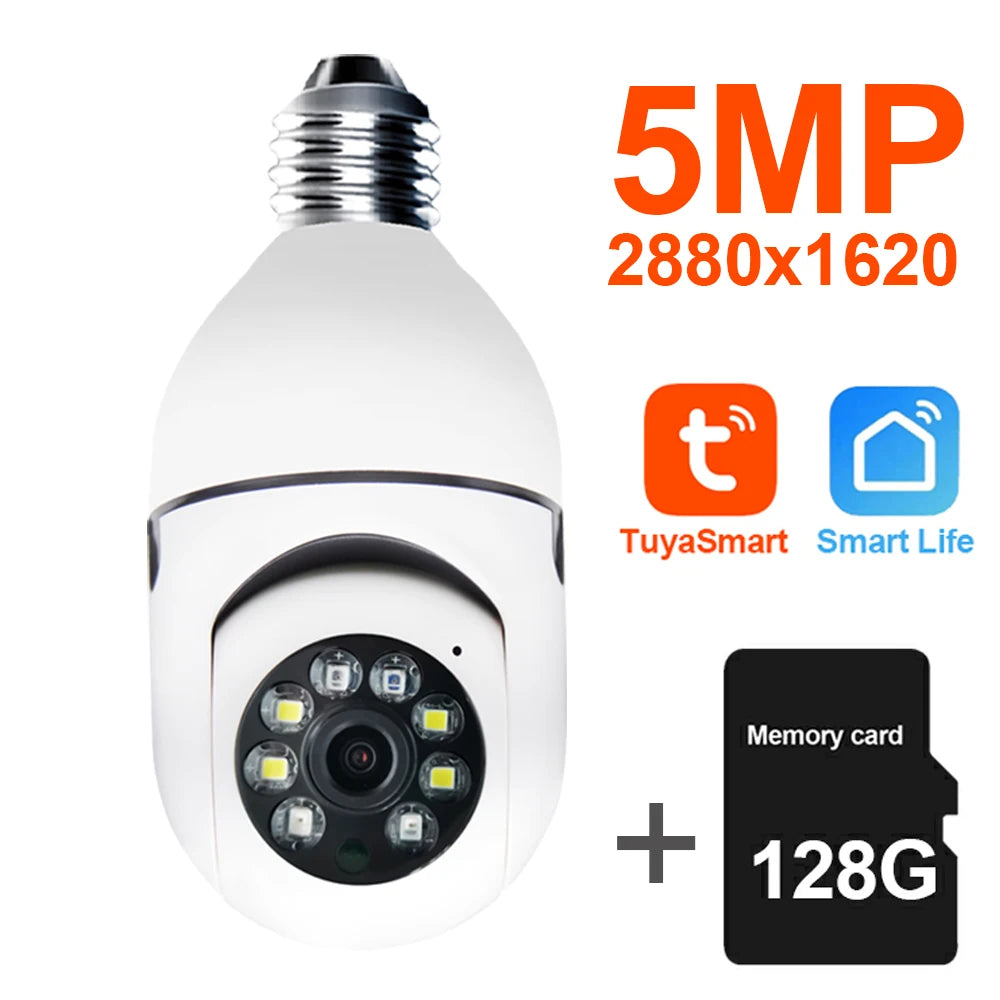 5MP Tuya Ycc365 E27 Bulb Surveillance Camera Wifi Night Vision Full Color Auto Human Track 4x Zoom Video Indoor Security Monitor