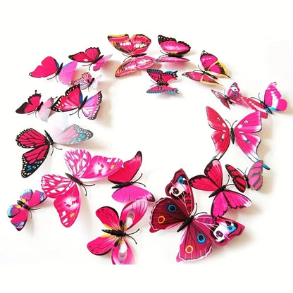 12pcs 3D Double Layer Butterflies Wall Stickers Living Room Decor Wedding Kids Room Decoration DIY Wall Art Magnet Stickers