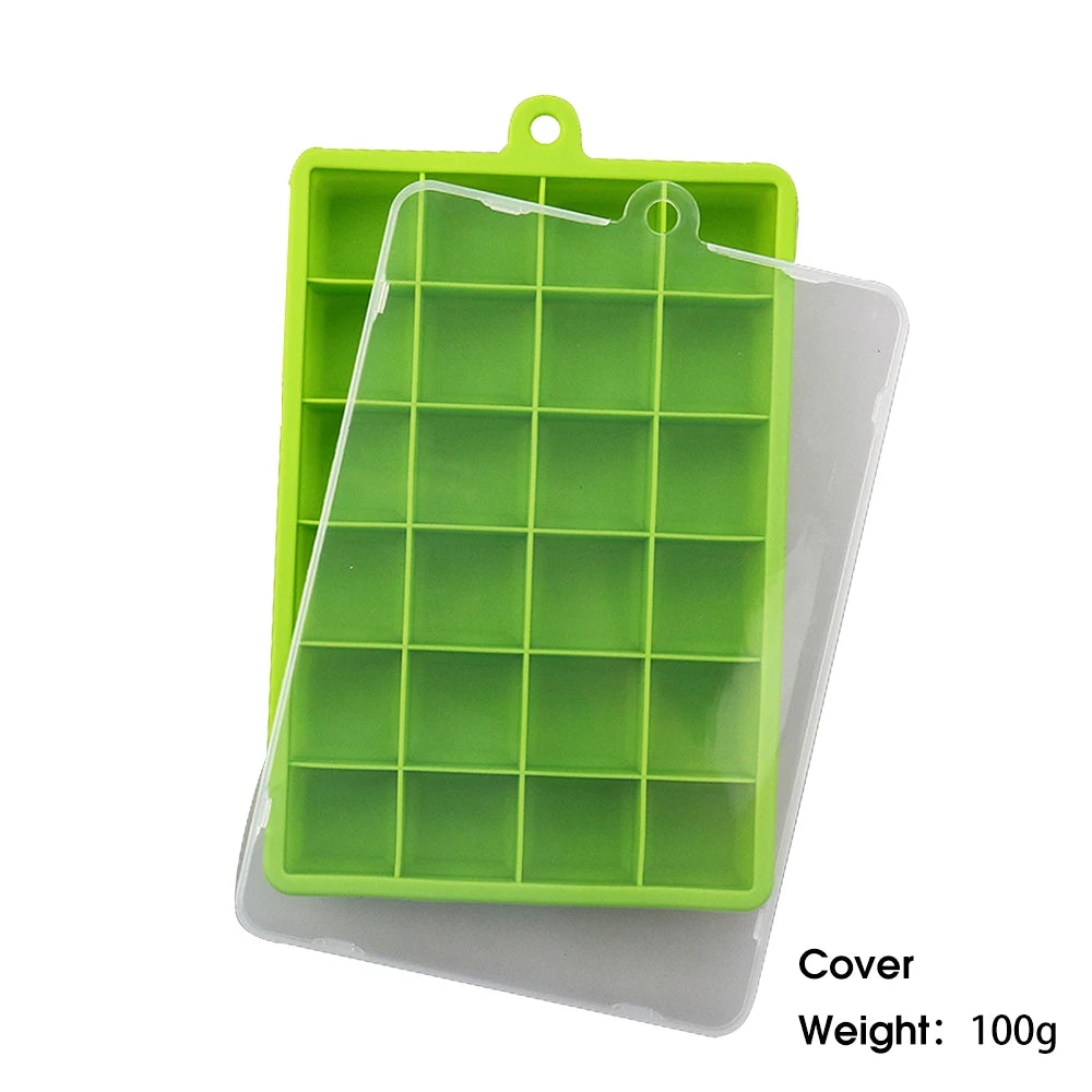 With Lid /No Lid 24-hole Silicone Ice Tray Square Box Auxiliary Food Puree Cheese Jelly Mold Bar Kitchen Tool Cocktail Cube