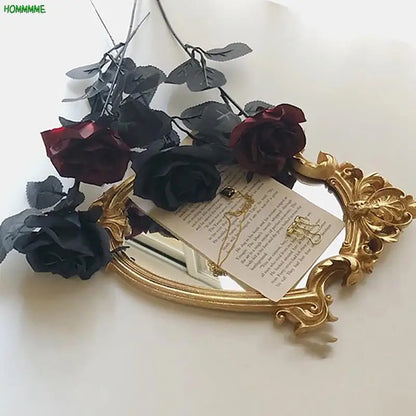 1Pcs Gothic Black Artificial Silk Rose Bouquet Halloween Branch Home Simulation Rose Fake Flower DIY Wedding Party Decor