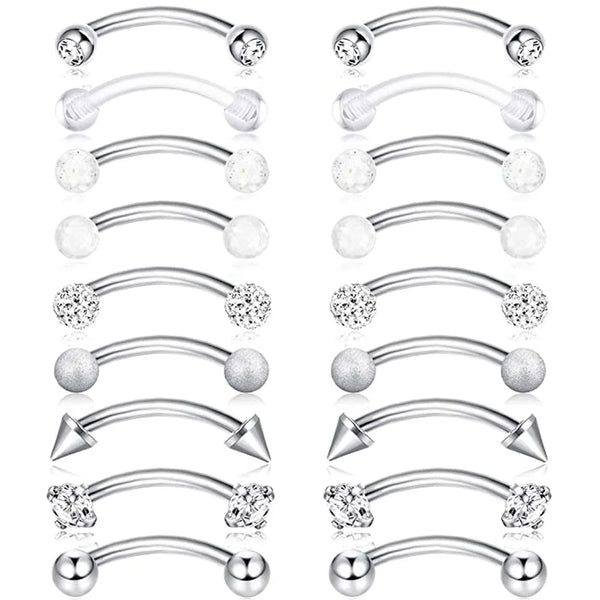 Stainless Steel Rook Daith Earrings Eyebrow Piercings Belly Lip Ring CZ Punk Plastic Curved Barbell Body Piercing Jewelry