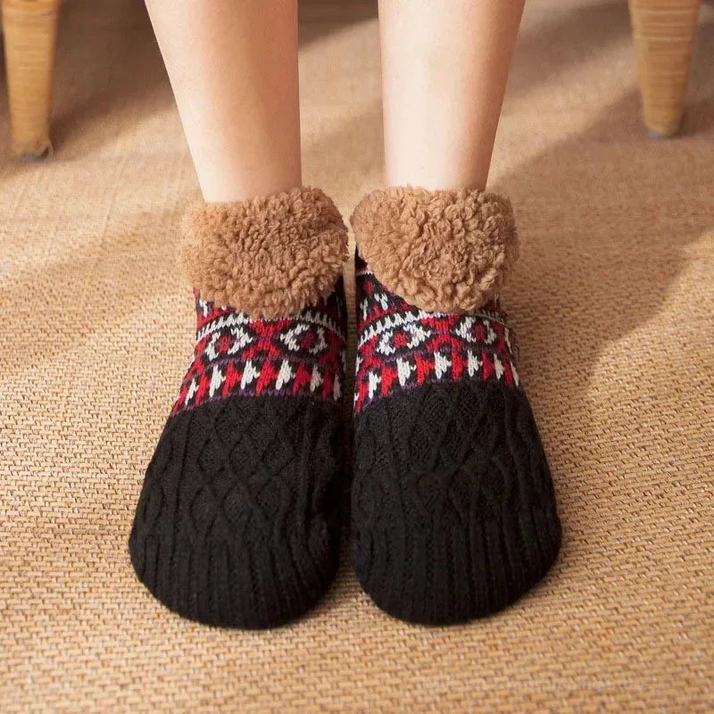 Warm Slipper Socks Women Winter Floor Socks Super Soft Lined with Grippers Socks Non-slip Knitted Adult Plus Fleece Carpet Sox