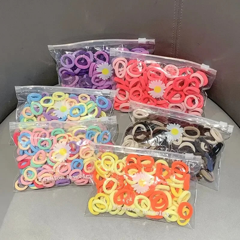 100 PCs Thumb Hair Ring Seamless Towel Ring Not Hurt Hair High Elasticity Rubber Band Cute Leather Band Girls Basic Headband