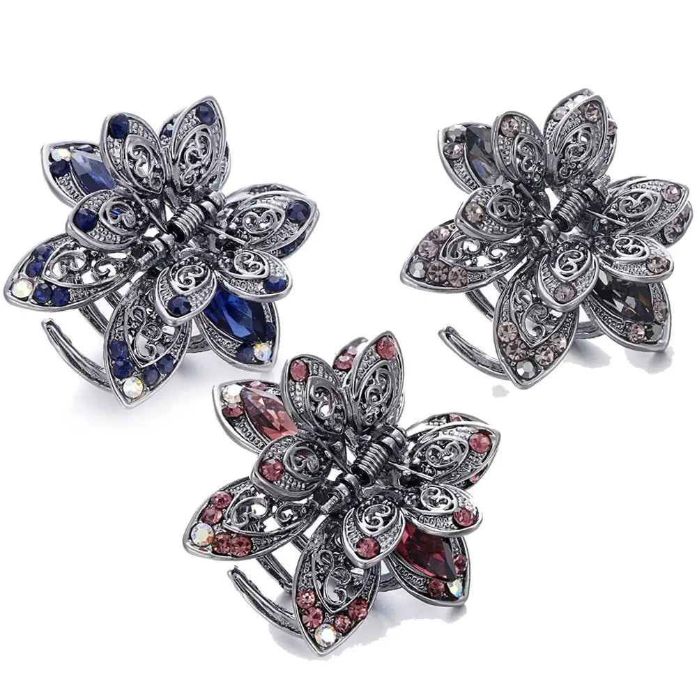 Women Crystal Hair Clip Claw Flower Hair Accessories Rhinestones Hair Clip Hair Claws Crab Jewelry Styling Tool