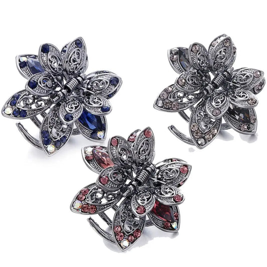 Women Crystal Hair Clip Claw Flower Hair Accessories Rhinestones Hair Clip Hair Claws Crab Jewelry Styling Tool