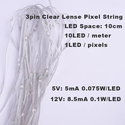 5V 12V WS2811 WS2812 3PIN Clear Lense LED String Lights Dream Color RGBIC Addressable Individually Fairy Seed Pixels Light 