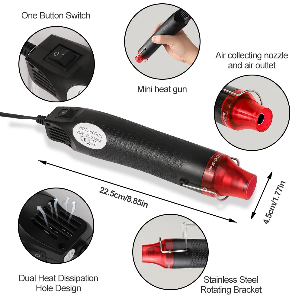 EU US 110V 220V Handheld Hot Air Gun Electric Heating Gun 300W Hot Air Temperature Gun for DIY Craft Wrap Plastic Shrink Tool